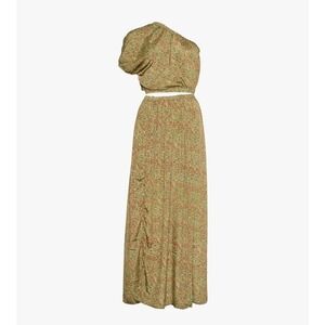 Sissel Edelbo Davis Upcycled Green Patterned One Shoulder Cut‎ Out Maxi Dress- M